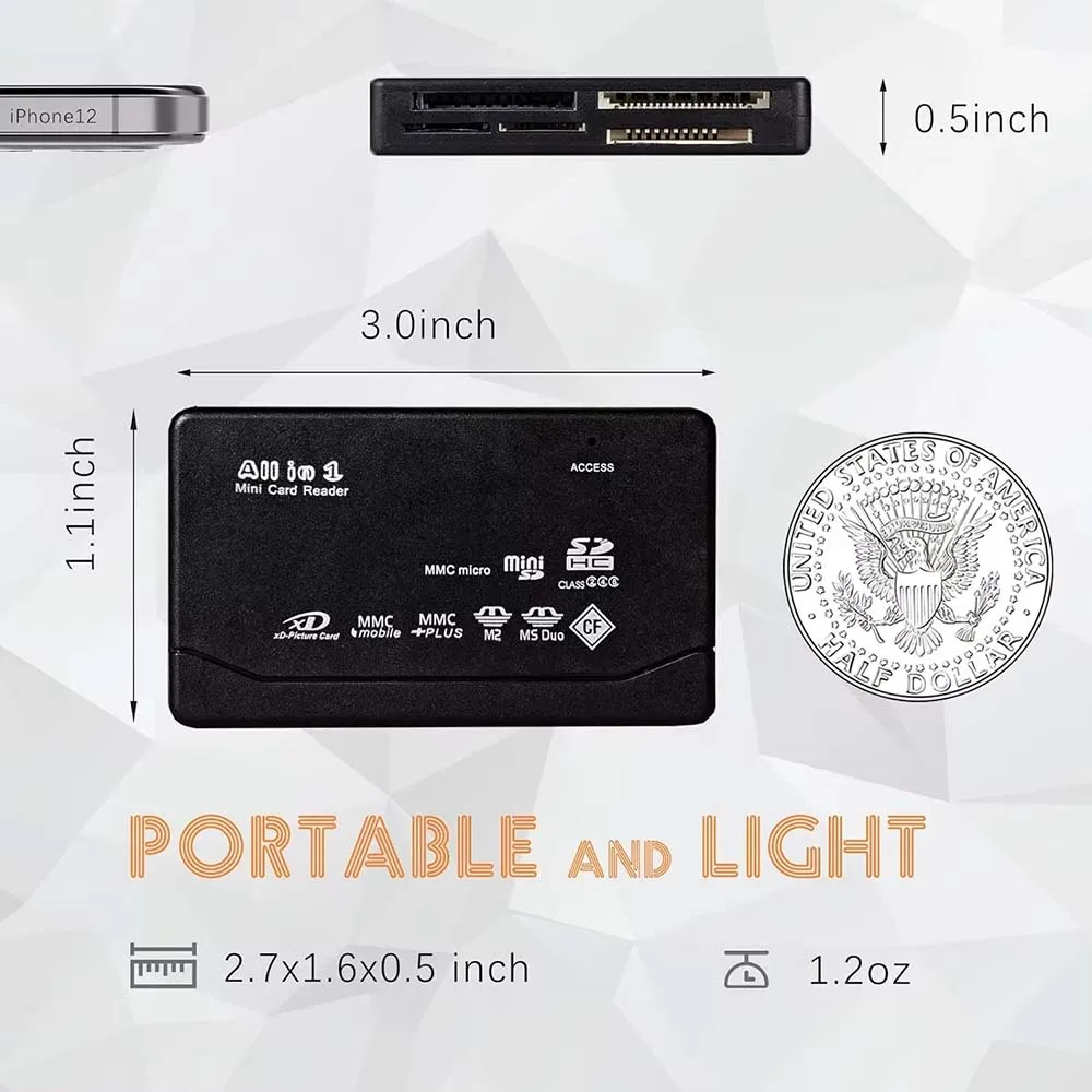케비두메이 올인원 메모리 카드 리더 480Mbps USB 2.0 외장 카드 리더 SD SDHC M2 MMC XD CF 리더 MP3 디지털 카메라용