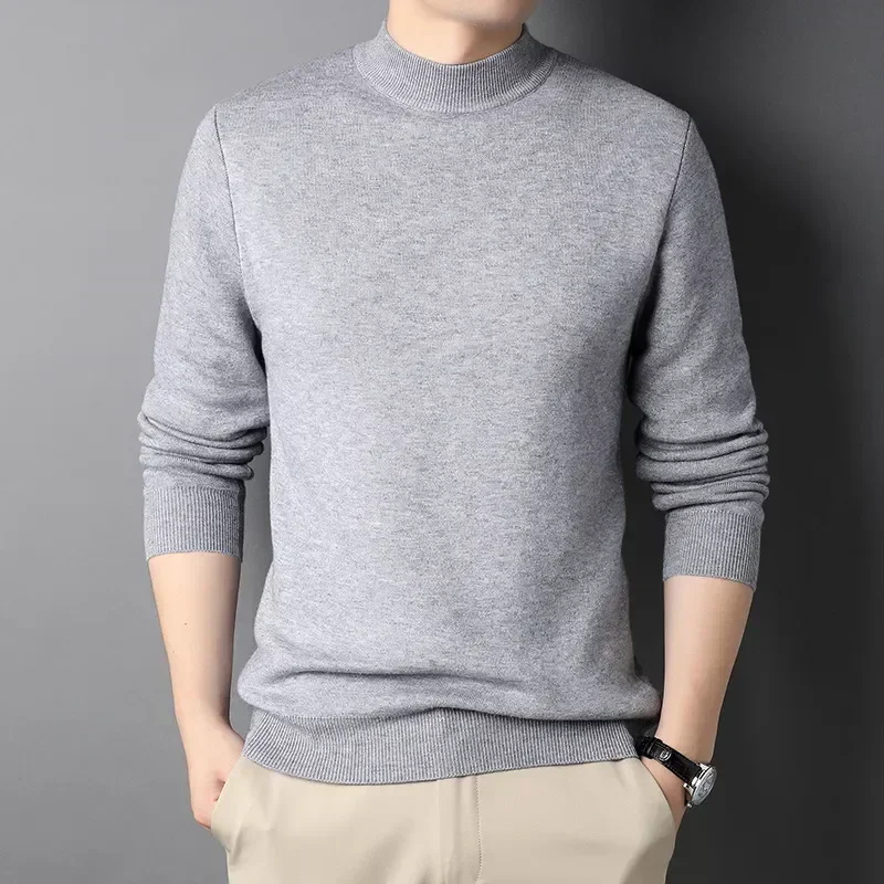 Wool 2024 Brand New Men's Cashmere Sweater Half Turtleneck Men Sweaters Knit Pullovers for Male Youth Slim Knitwear Man Sweater 5