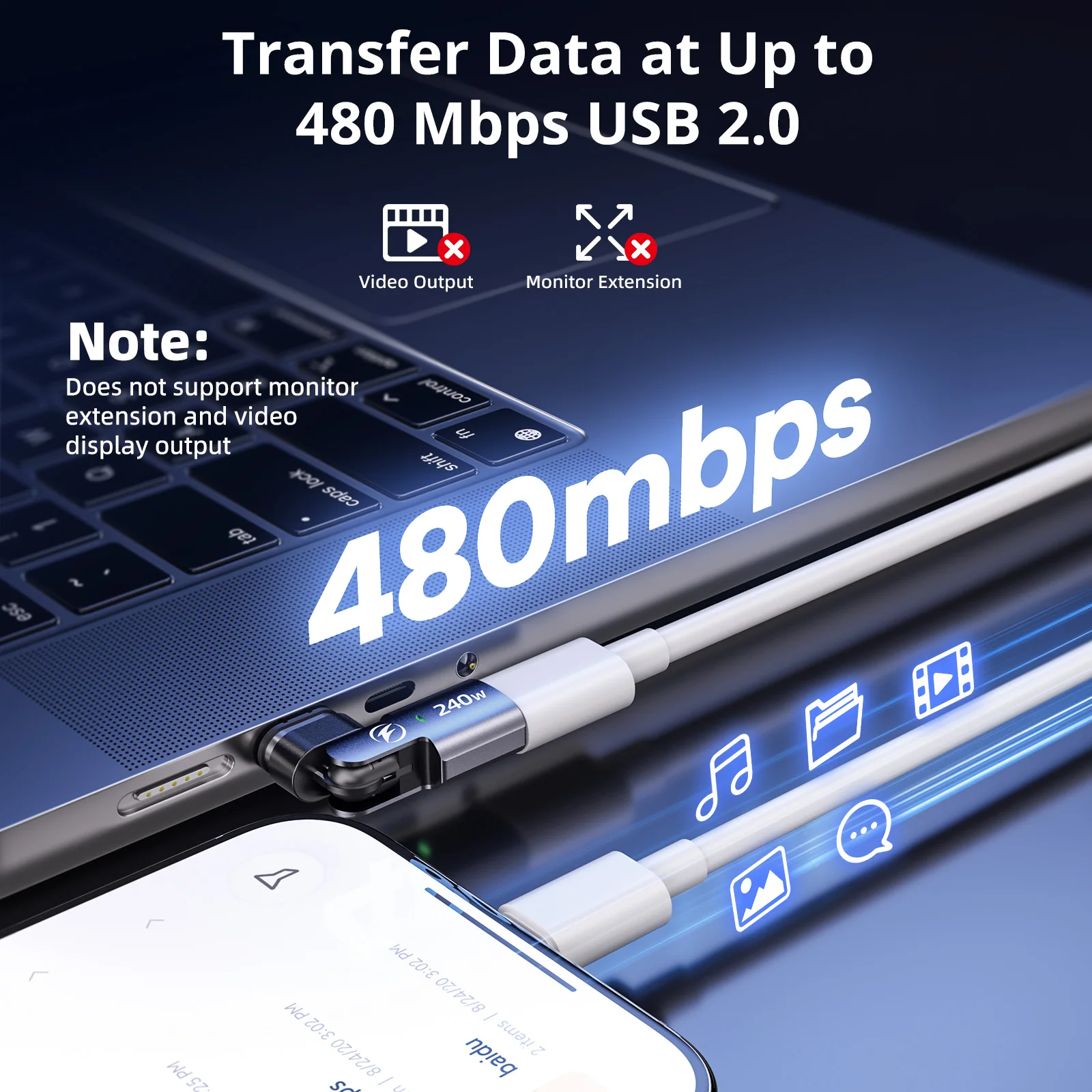 폰켄 USB 타입 C 마그네틱 어댑터 PD 240W 고속 충전 마그넷 컨버터 케이블 접이식 3-in-1 USB C 데이터 어댑터 OTG
