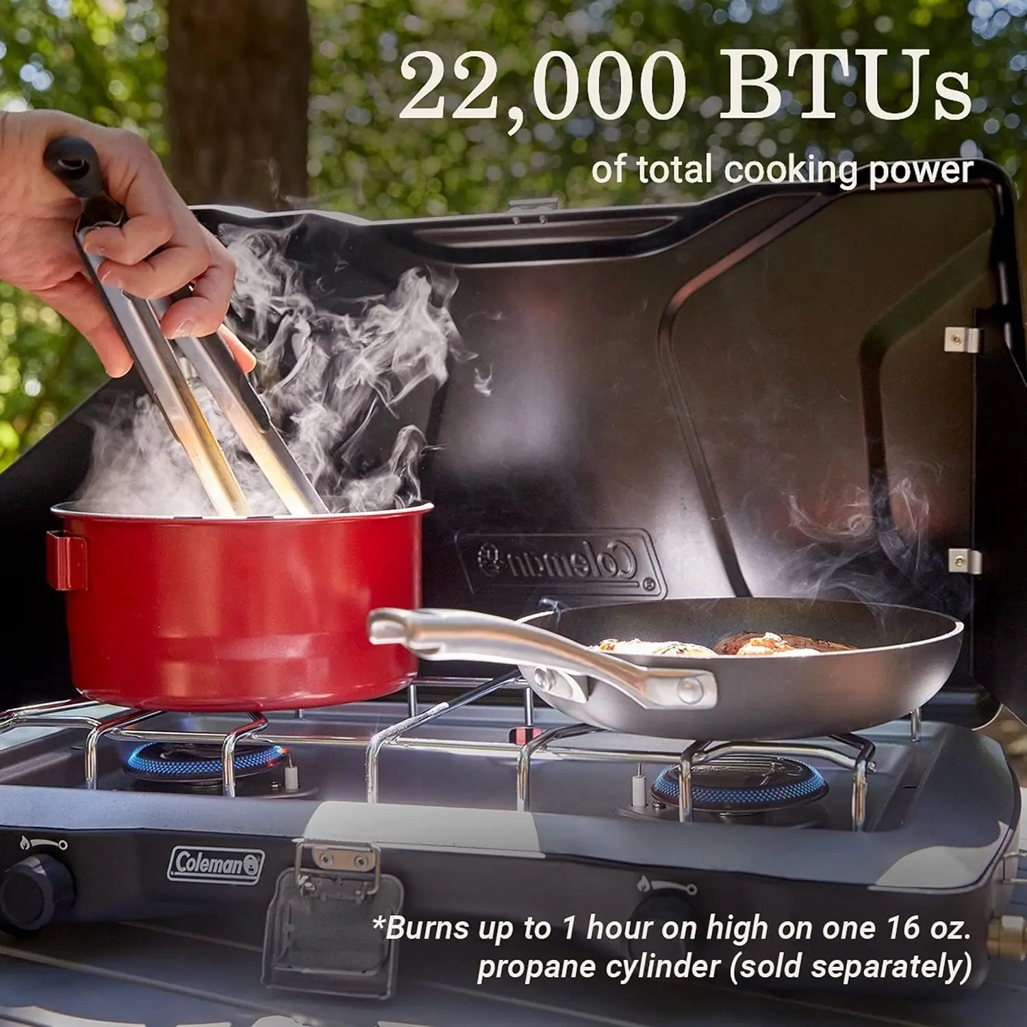Burner Propane Camping Stove, Push-Button Instant Ignition, Portable Camp Grill, Adjustable Burners