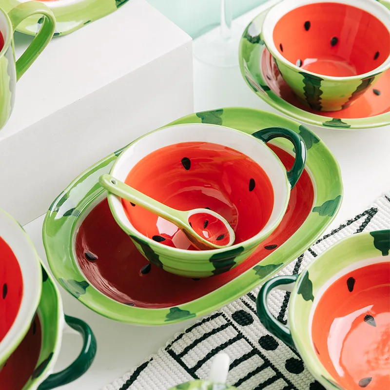 Watermelon Ceramic Tableware Bowls and Cups Lovely Tableware Kitchen Supplies Hand-painted Table Decorative Plate