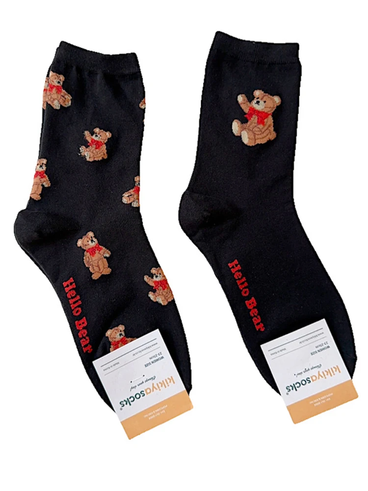 Gute Qualität Cartoon Elegante Dame Bär frauen Nette Socken Baumwolle Harajuku Stil Frau Neuheit Atmungsaktive Sox Weihnachten Geschenke – Detail 22