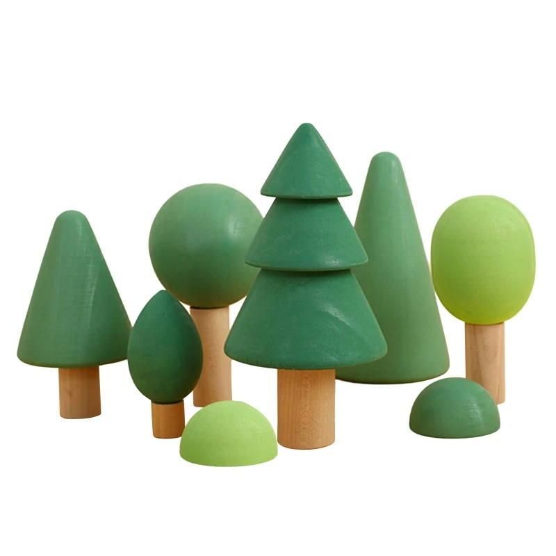 Wooden Forest Tree Building Block Montessori Simulation Green Tree Toy Children Room Decoration Desktop Furnishings