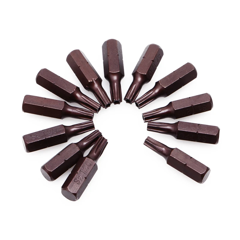 

12Pcs T20 1/4" Hex Shank Torx Security Screwdriver Bits With Hole 25mm