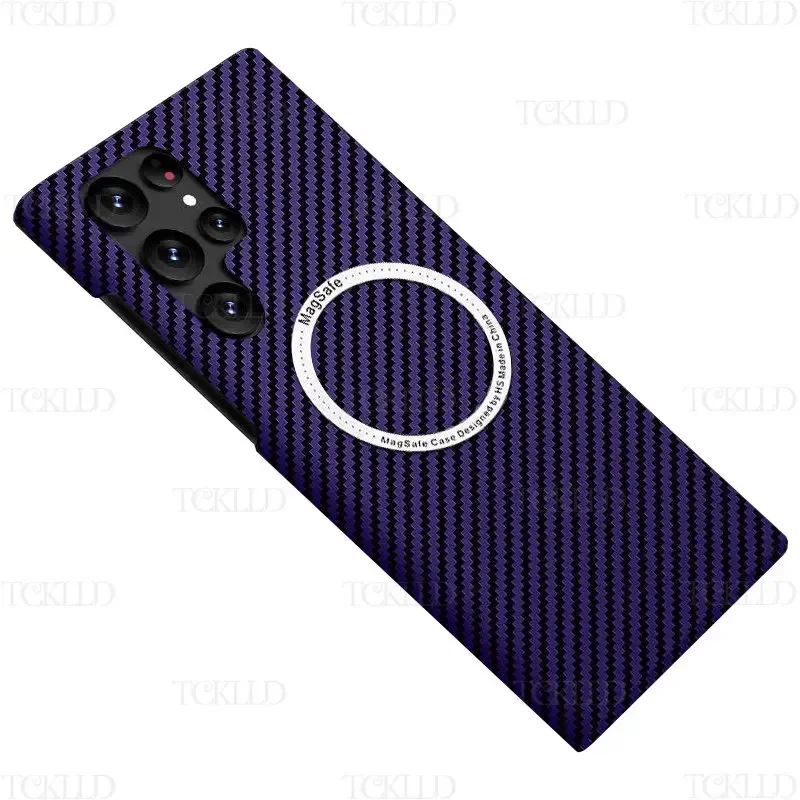 Carbon Fiber Texture Magnetic Ultra Slim Protective Case with Matte MagSafe Ring Armor Cover