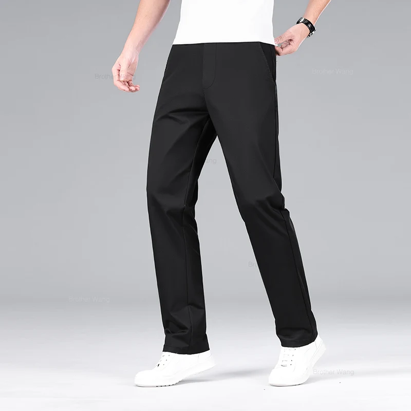 Classic Style Men's Cotton Elastic Casual Pants No Iron Anti-wrinkle Solid Color Business Straight Trousers Brand Clothes 5