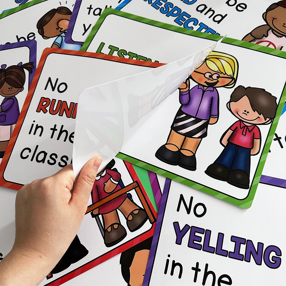 15Pcs Classroom Poster Rules for The School Class A4 size Posters for Kindergarten Preschool Decora Education toys 3