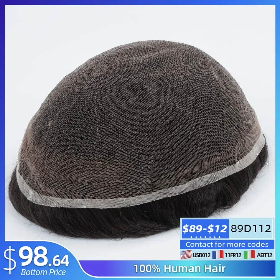 Full Swiss Lace Men Hair Toupee Male Wig Invisible Bleach Hairline Soft Capillary Prothesis Hair Replacement System for Men human hair toupee