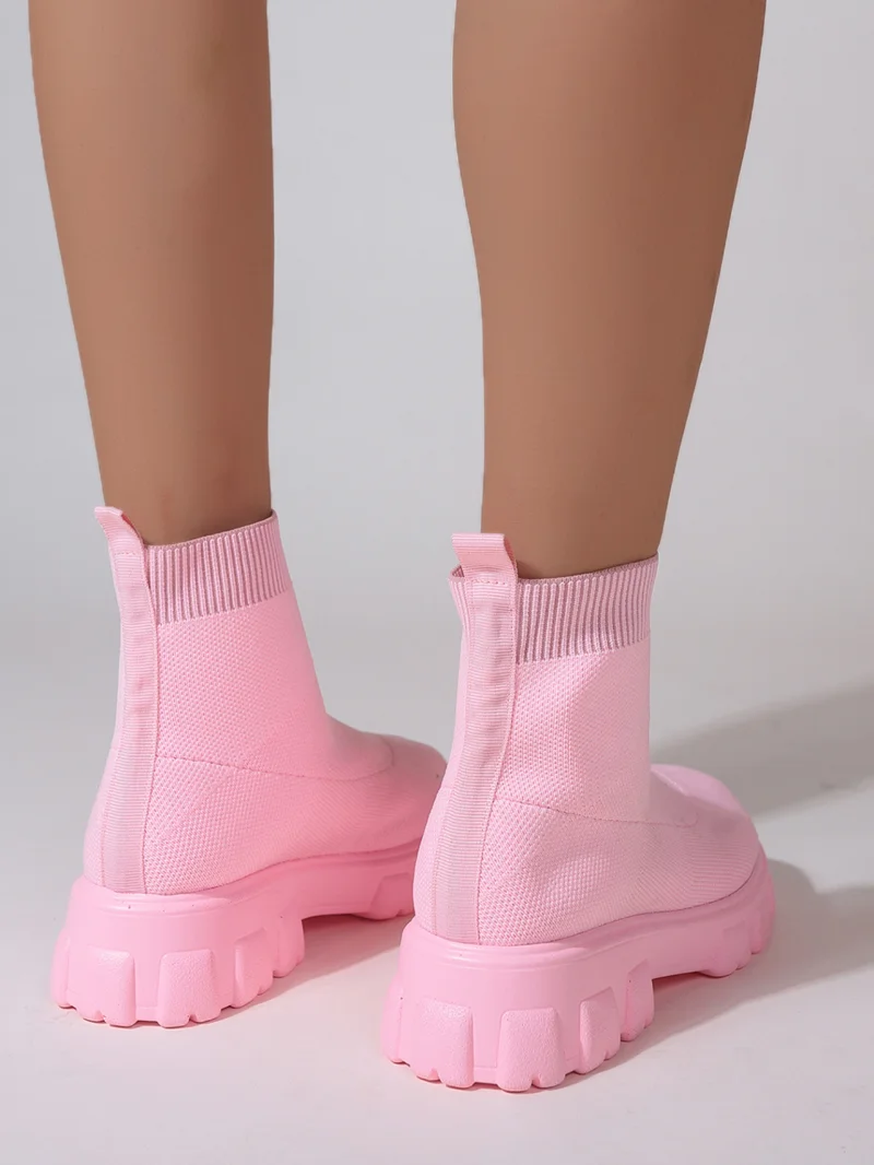 Brand Women Ankle Boots Lightweight Casual Shoes for Women Wedge Fashion Sock Boots Knitting Winter Medium Tube Platform Boot