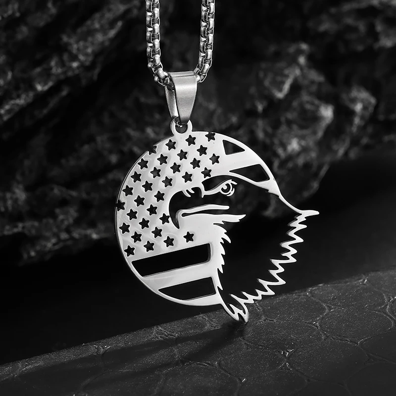 

Creative and Fashionable Stainless Steel Eagle Flag Necklace Pendant Men's Personalized Rock Party Clothing Accessories Gifts