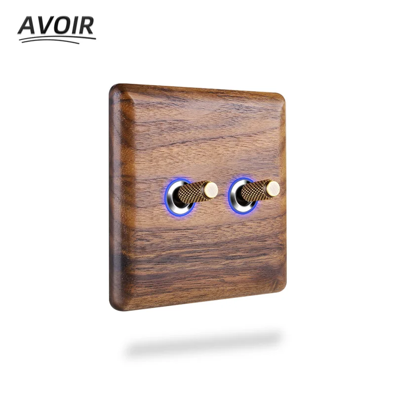 Avoir Black Walnut Wood Wall Light Switch 1-4 Gang 2 Way Electrical ...