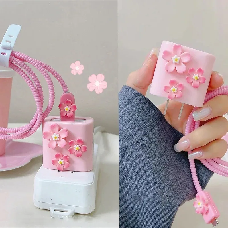 Elegant 3D Pink Flower Charger Protector Sleeve