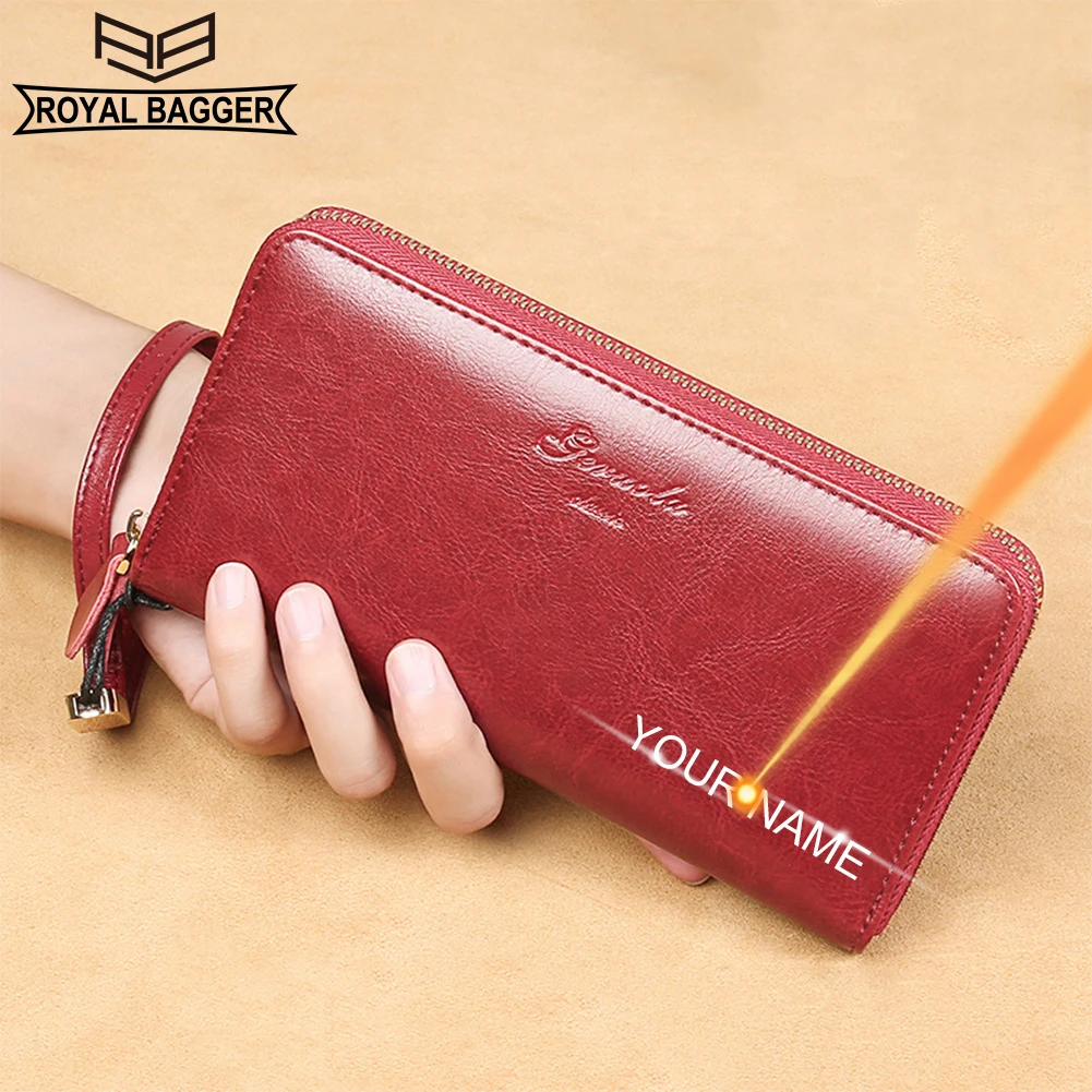 

Royal Bagger Long Wallets for Women Soft Genuine Cow Leather Coin Purse Fashion Large Capacity Zipper Wallet Clutch Phone Bag