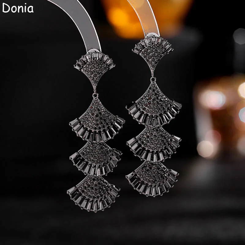 Donia Jewelry European and American Court Titanium Steel Micro-Inlaid AAA Leaves Zircon Dress Silver Needle Luxury Accessories