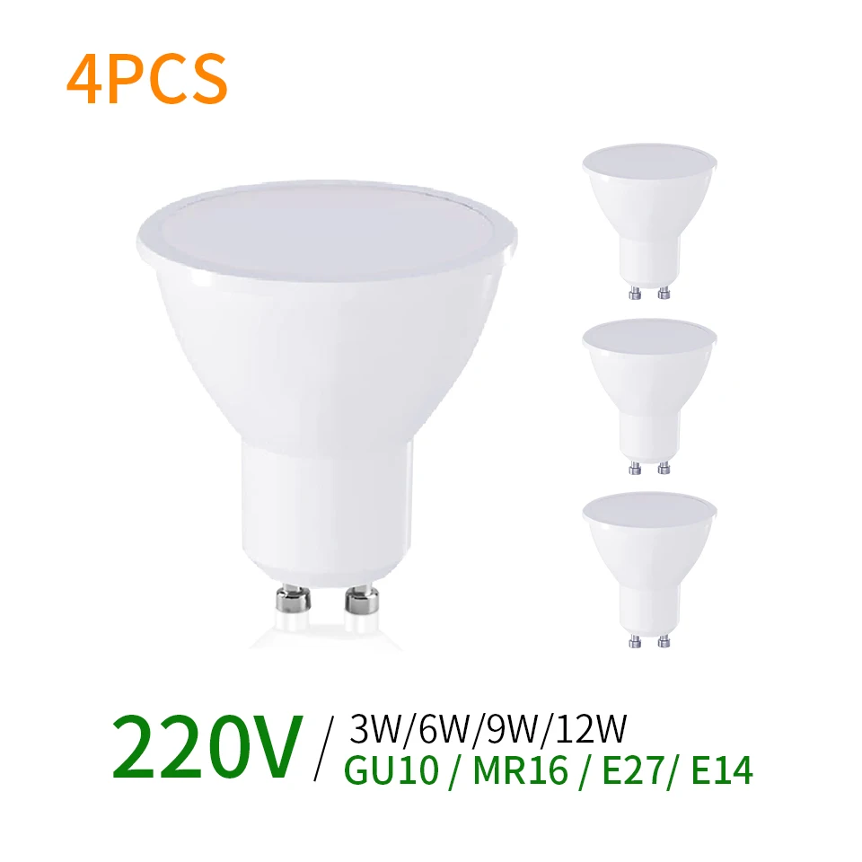 4 sztuki GU10 MR16 E27 E14 220V Lampada LED żarówka 3W 6W 9W 12W oświetlenie punktowe lampa LED Lampara reflektor LED Lampe 2835SMD Lampe Led