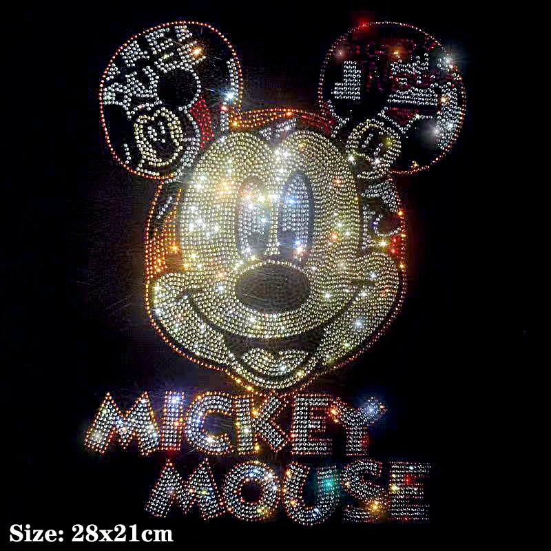 

Disney Mickey Minnie Mouse Shiny iron on applique patches hot fix rhinestone transfer motifs transfer on design for shirt dress.