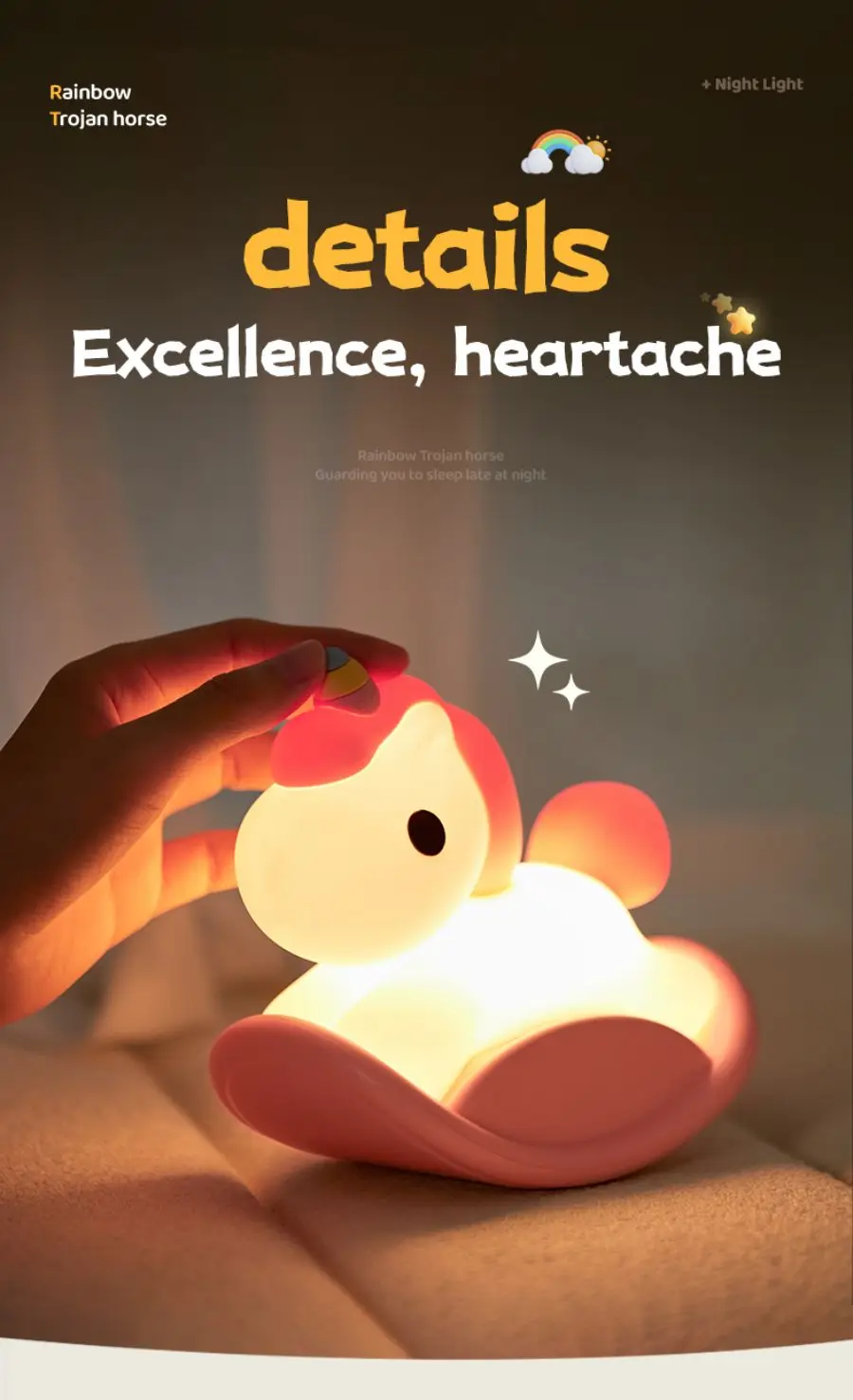 Nachtlicht für Kinder, Kawaii-Trojaner-Pferd-Nachtlampe, wiederaufladbare USB-Nachtlichter, Geburtstagsgeschenke für Jungen und Mädchen, Raumdekoration_voghion.com