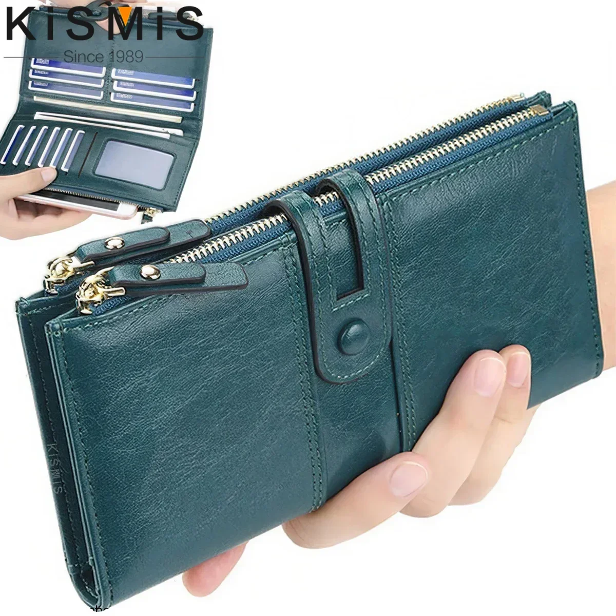 Cartera multifuncional de gran capacidad para mujer, monedero con cremallera, bolsa para teléfono móvil, tarjetero múltiple