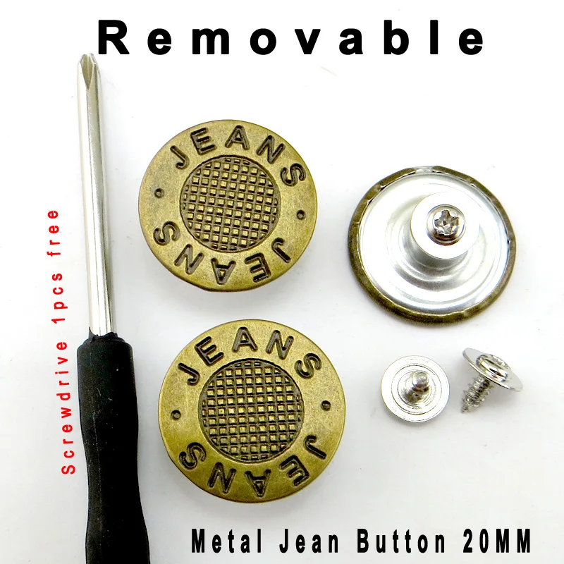 

15PCS Removable Metal Dot Jeans Button 20MM Pants Jeans Perfect Fits Waist Adjust No Nail Jean Button Screwdriver MJB-426