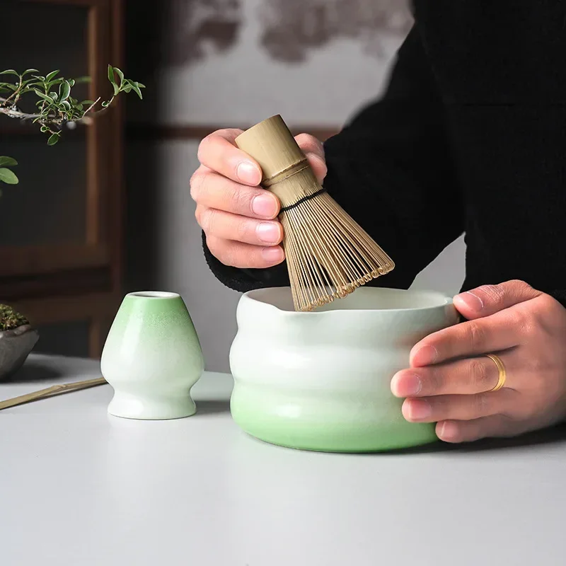 2 Pieces Traditional Japanese Matcha Bowl and Whisk Holder Tea Bowl with Pouring Spout for Office Table Tea Ceremony Party Gift matcha tea set matcha tea tools tea set