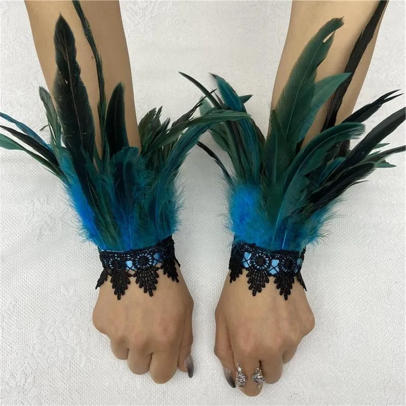 Cosplay Wrist Cuffs Black Feather Wrist Cuffs Retro Vintage Punk Gothic Feather Cuffs Women Man Halloween Party Goth Rave Costume Cosplay Prop