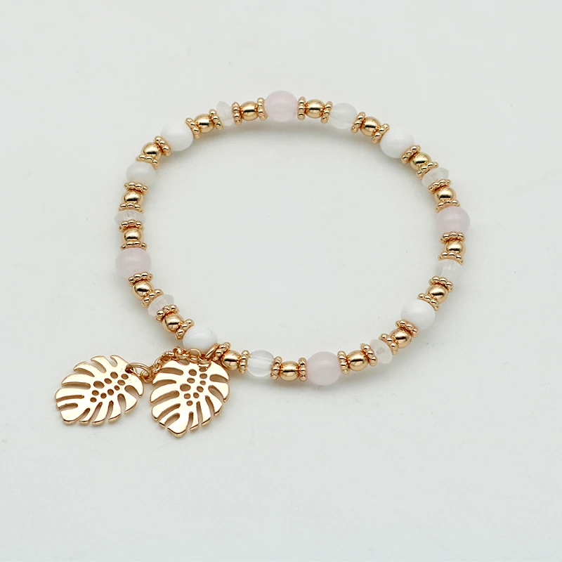 Multi Color Bracelet Women Jewelry Fashion Colorful Crystal Leaves Elastic Bangle Acrylic Beads Charm Pendant Cute 57