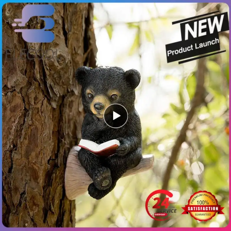 

Solar Charging Bear Sculpture Light Control Baby Bear Reading Book Garden Statue Yard Art Sculpture Garden Tree Decor