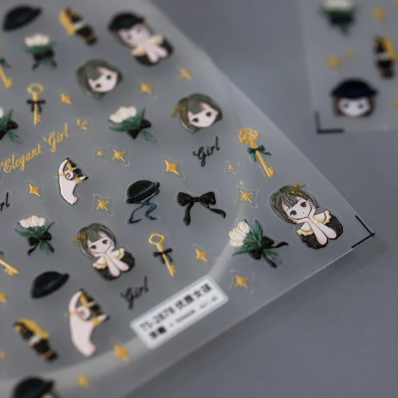 

[Meow.Sensei] Three-Dimensional Nail Sticker Relief Adhesive Nail Sticker TS-2877 Elegant Girl