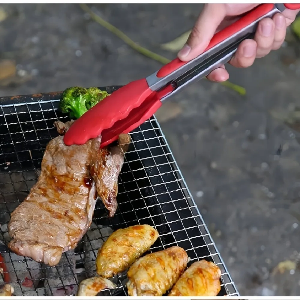 Food Tongs Anti Slip Cooking Serving Tongs Stainless Steel Food Clip Bread Salad Tong Heat-Resistant Barbecue Clips Kitchen Cooking Tool
