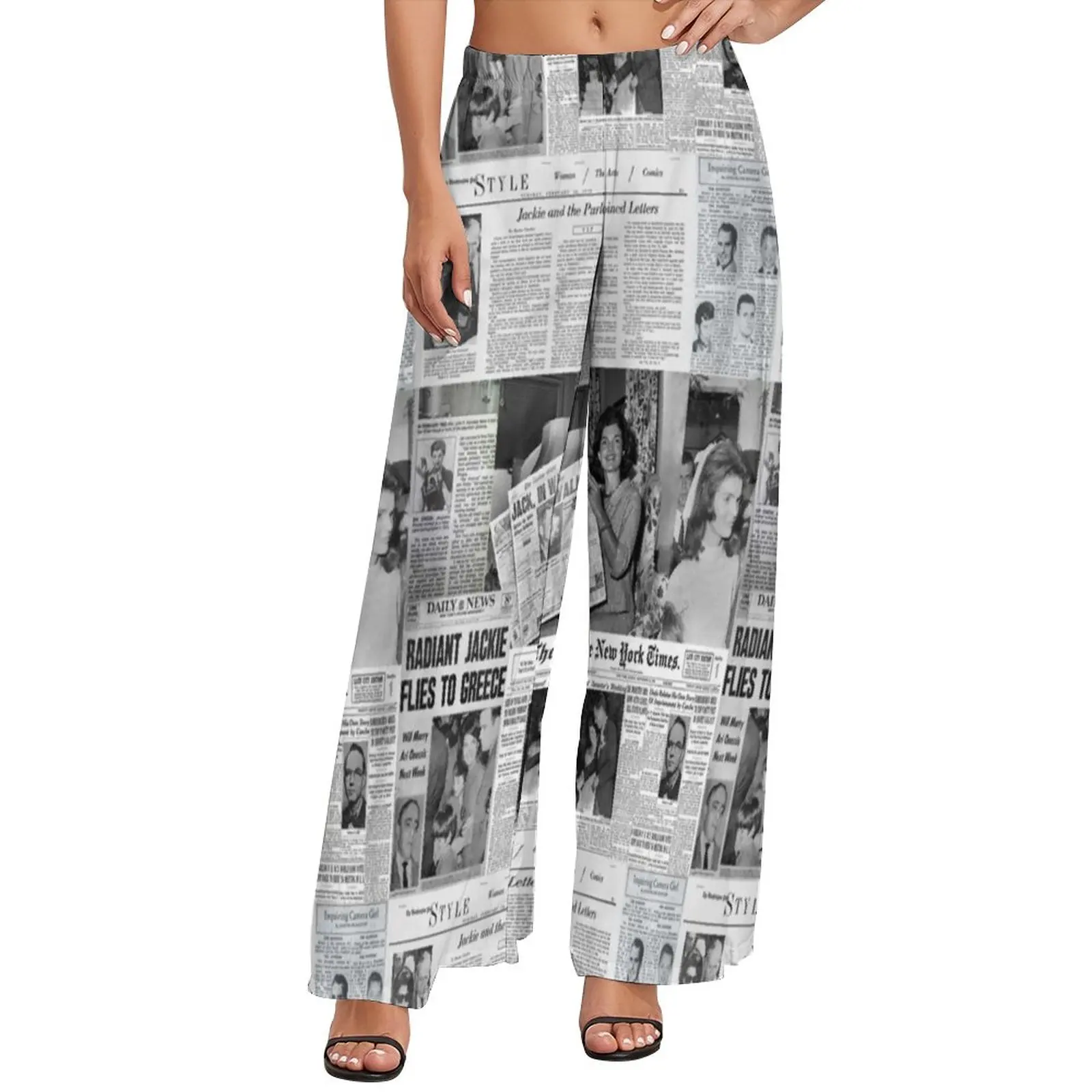Newspaper Collage Pants Straight Jackie Kennedy Sexy Workout