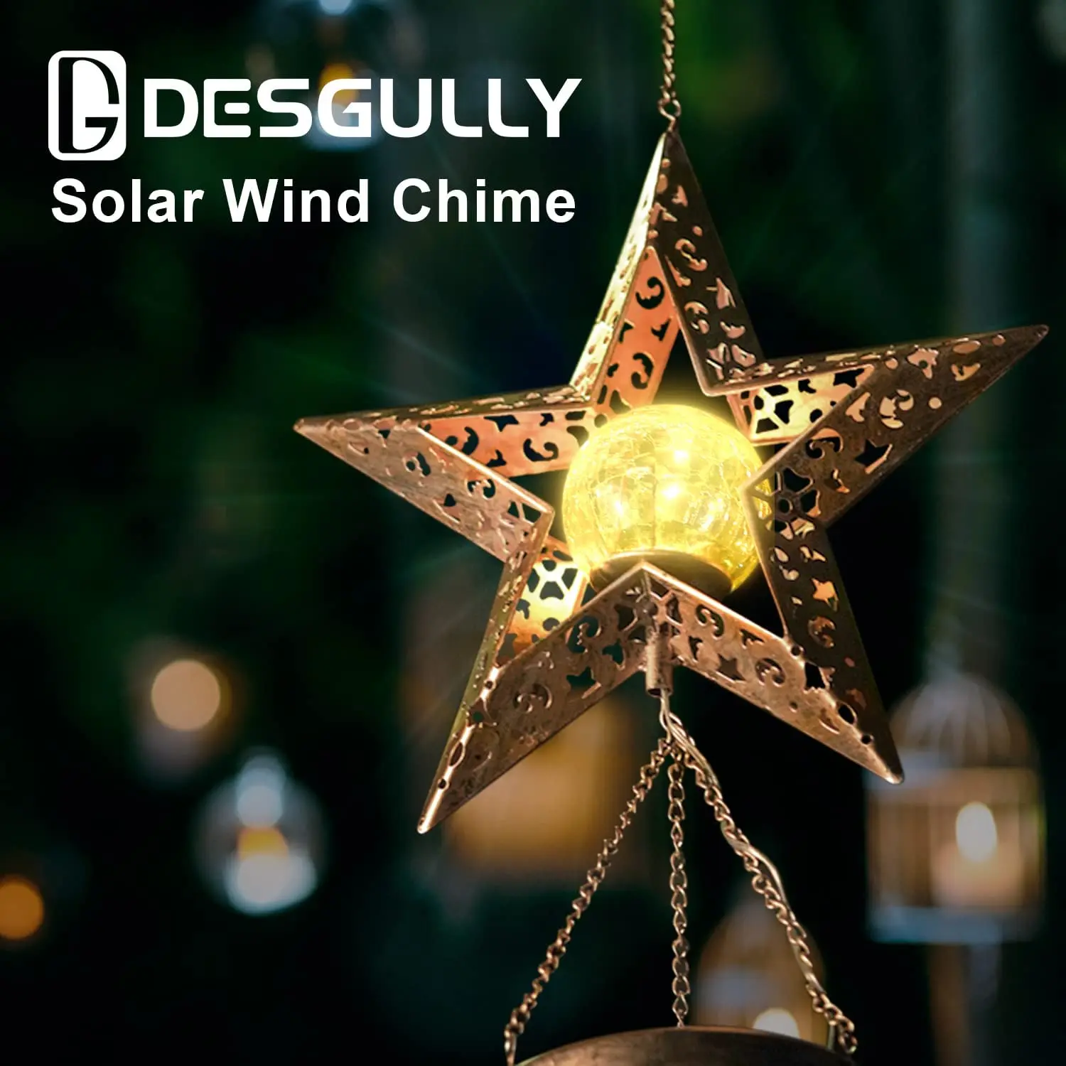 Outdoor Metal Wind Chimes Moon Sun Stars Wind Chime Solar Glowing Unique Bells for Outside Waterproof Chimes Home Decor wind chime