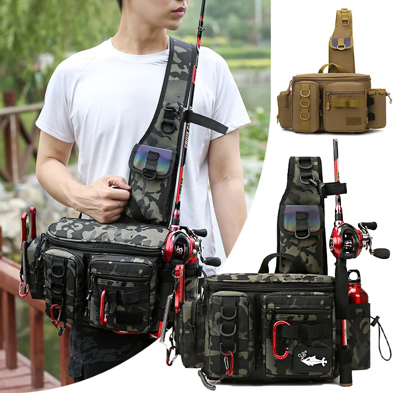 Description Picture 4 of itemNew Fishing Tackle Backpack Lure Box Gear Storage Bag Fanny Pack for Men Fly Fishing Backpack with Rod Holder Sling Shoulder Bag