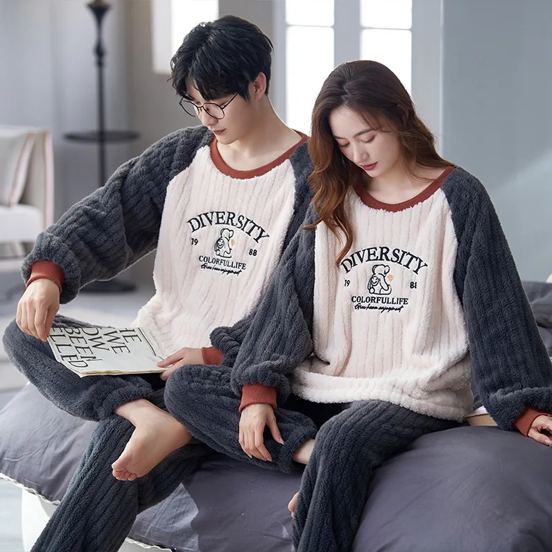 New Sweet Couple Pajama Suit Women And Man Cotton Pajamas 2pcs Set Lover  Sleepwear Family Pijama Night Suit Sweetheart Nightgown