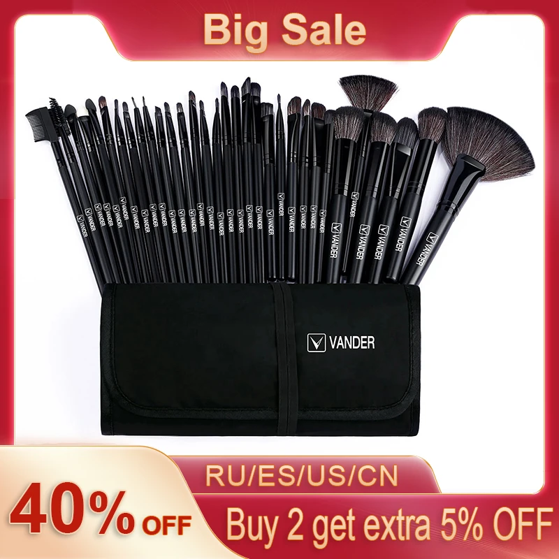 32pcs Black Makeup Brushes Natural Hair Professional Foundation Powder