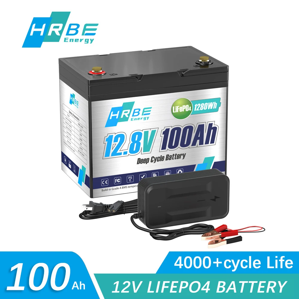 

12V 100AH Lithium Iron Phosphate Lifepo4 Battery With BMS 4000+ Deep Cycle for Solar Power Energy Storage System, Ups, RV,Marine