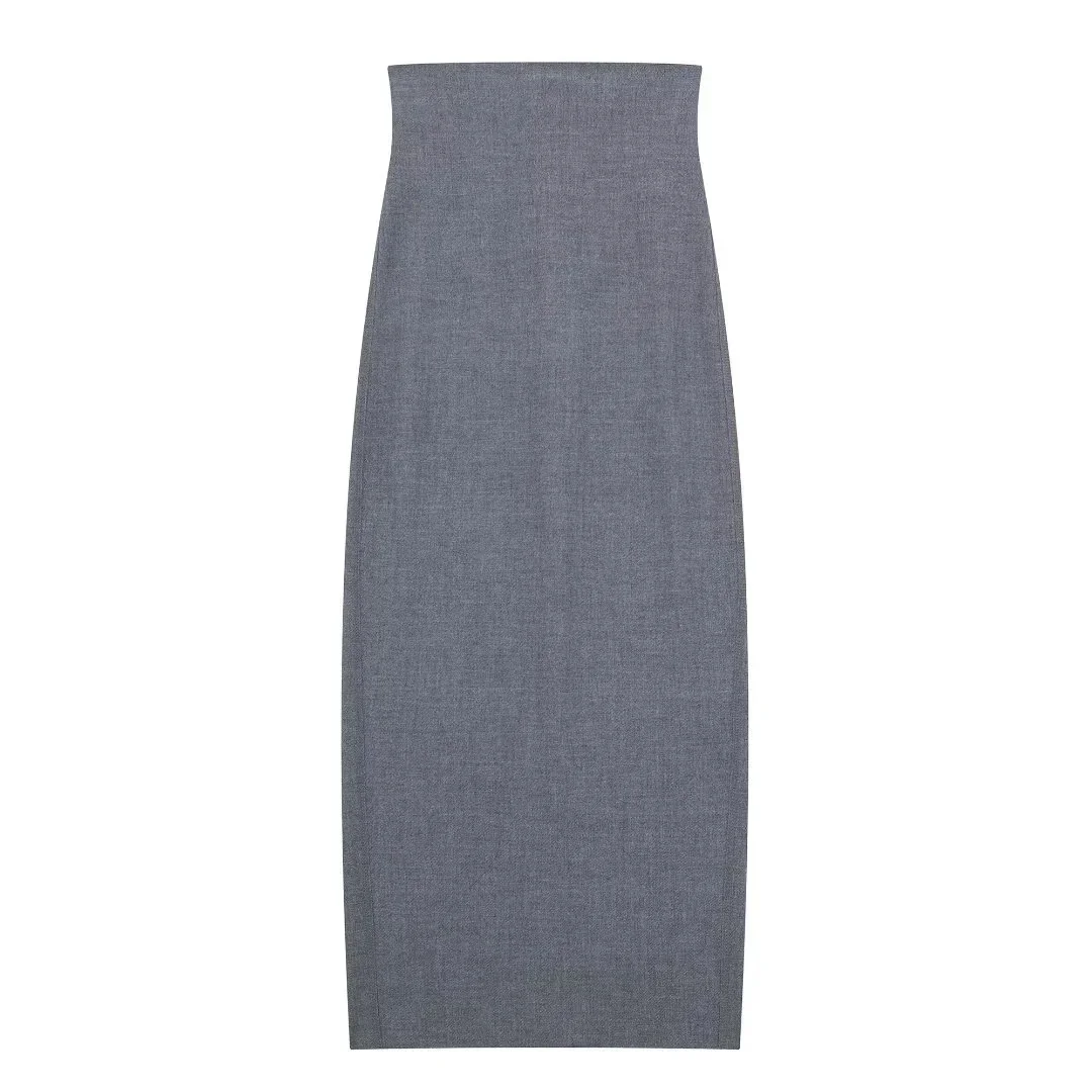 

TRAF Pencil Long Skirts For Women High Waist Grey Skirt Women Autumn Office Chic And Elegant Woman Skirt Slit Bodycon Midi Skirt