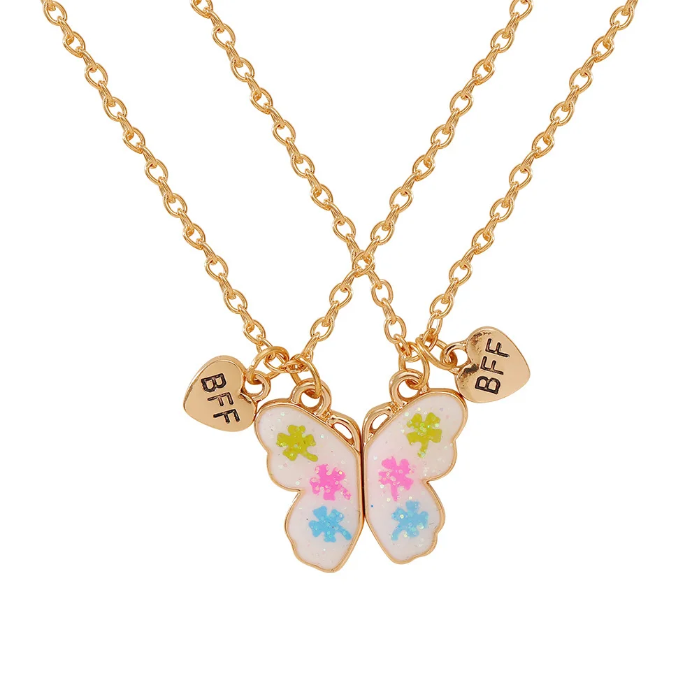 

Cute Butterfly Pendant Necklace for BFF Vintage Cartoon Adjustable Friendship Necklace Charms Chain Jewelry Accessories Gift New