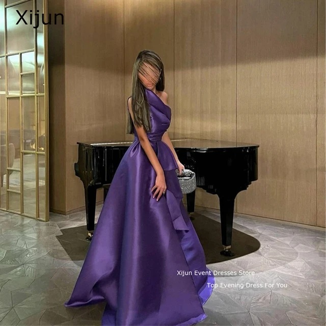 Xijun Purple Prom Gowns Satin Evening Dresses Simple Prom Dress