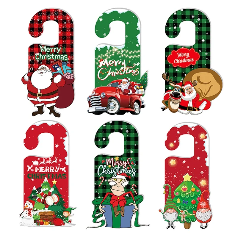 

6Pcs Christmas Doorknob Hanger Decoration Christmas Doorknob Ornament Sign Christmas Door Handle Pendant Durable Easy Install