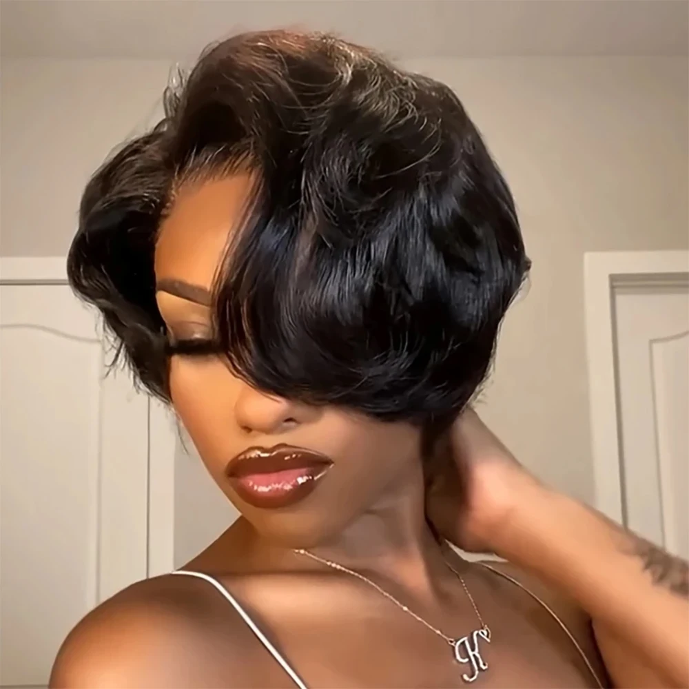 LUVBEUTY Perruques 100% Cheveux Humains Naturels Vietnamiens et Africains, Perruque Courte Carrée pour Femme, Perruque Bob Lisse, Perruques Frontales en Dentelle HD Transparente 13×4, Perruques Pas Chères en Promotion, Perruque Femme Sans Colle, Perruque Sel et Poivre