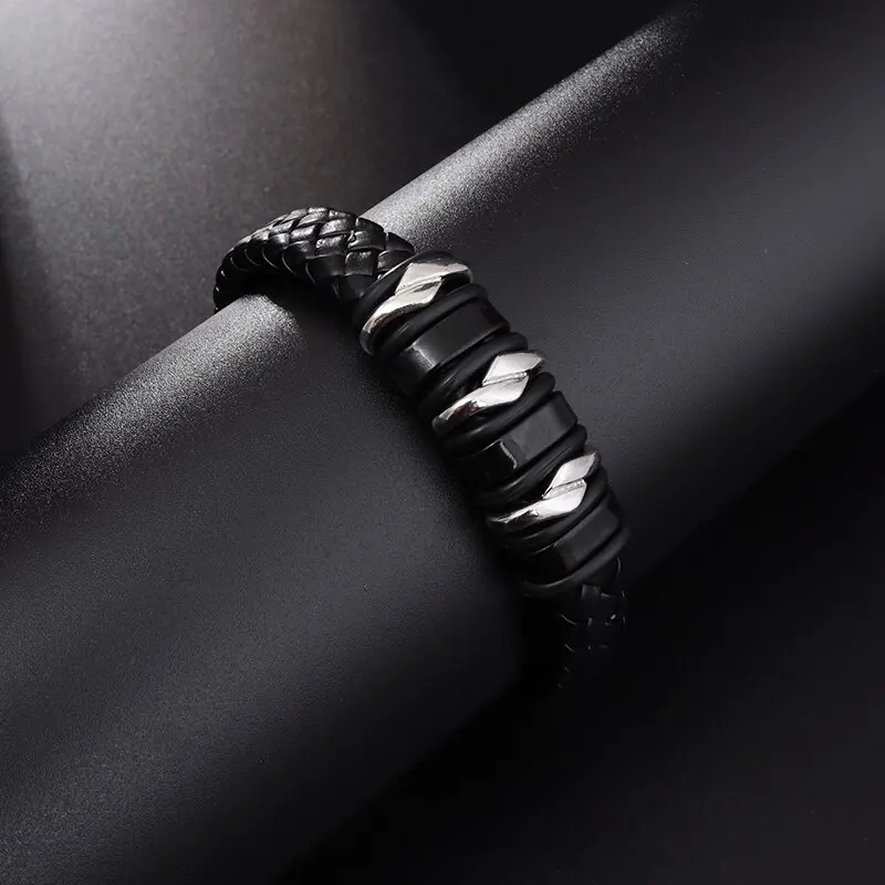 Classic Leather Braided Magnetic Metal Buckle Bracelet Punk High Quality Men\\'s Casual Business Bracelet Jewelry Gift