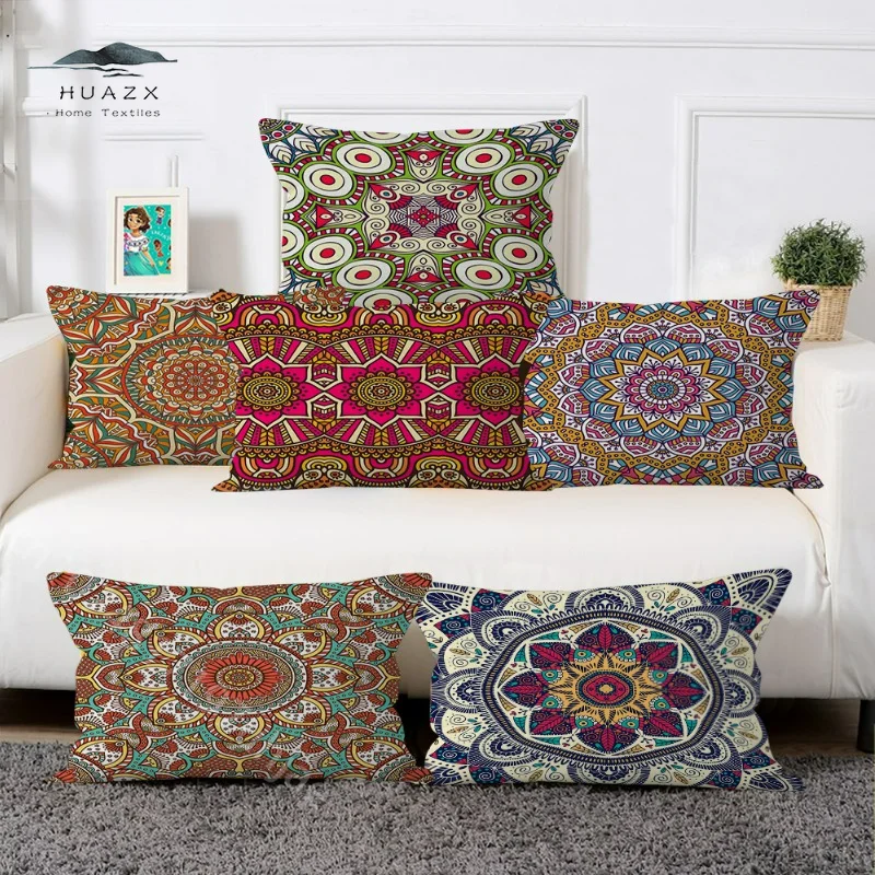 

Ethnic Style Datura Pillow Case Peach Skin Backrest Chair Pillowcase Pillowcases Decorative Sofa Cushions Covers Cushion Cover