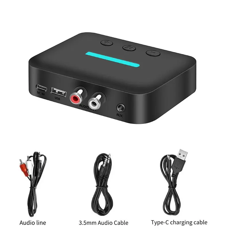 Wireless Bluetooth 5.6 Stereo Audio Receiver Adapter with USB and AUX Inputs