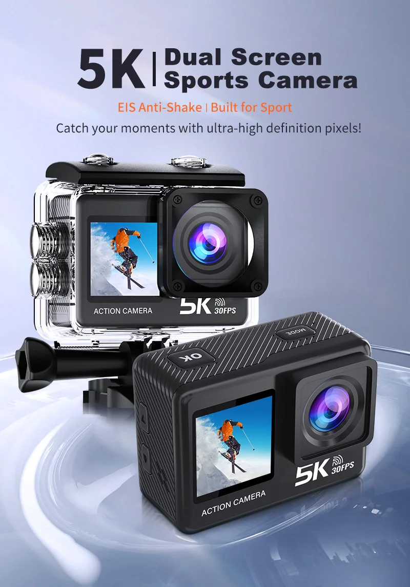 CERASTES Action Camera 5K 4K 60FPS WiFi Anti-shake Dual Screen 170&deg; Wide Angle 30m Waterproof Sport Camera with Remote Control action camera