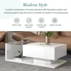 Modern Coffee Table with Tempered Glass,Small Coffee Table with High-Gloss UV Surface,2-Tier Living Room Center Table 3