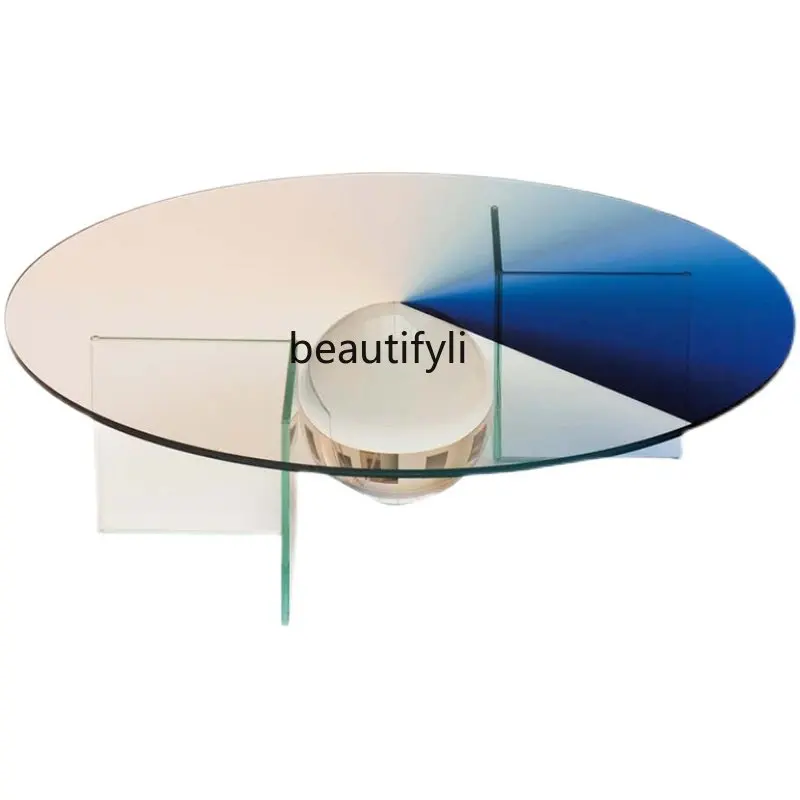 

Nordic Living Room Coffee Table Simple Blue Gradient Sofa Side Table Circle and Creative Acrylic Tea Table