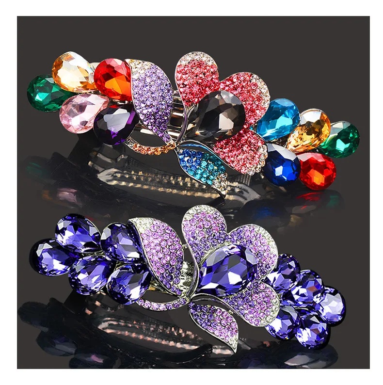 Neue lila Kristall Blume Frühling Haarspange Luxus Strass Top Clip horizontale Clip elegante Mutter Mode Haar-Accessoires – Detail 7