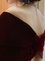 Lautaro Spring Long Luxury Elegant Wine Red Soft Velvet Evening Party Wedding Dresses for Women 2022 Off Shoulder Maxi Dress - Image 6