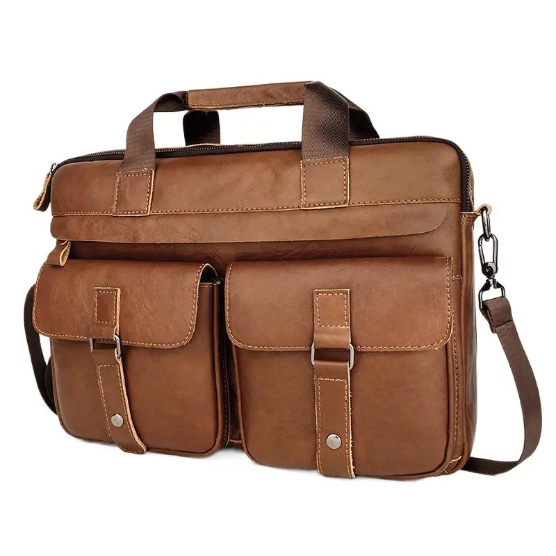 Business Genuine Leather Men's Briefcase Vintage Cowhide Handbag Large Capacity Shoulder Crossbody Bag Office 15.6 