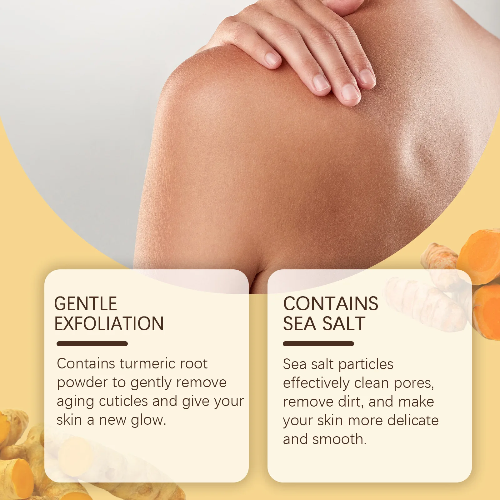 Turmeric Body Scrub for Women Men Lightening Exfoliate Remove Dead Skin Pore Cleansing Dark Inner Moisturising Smooth Skin Care 3